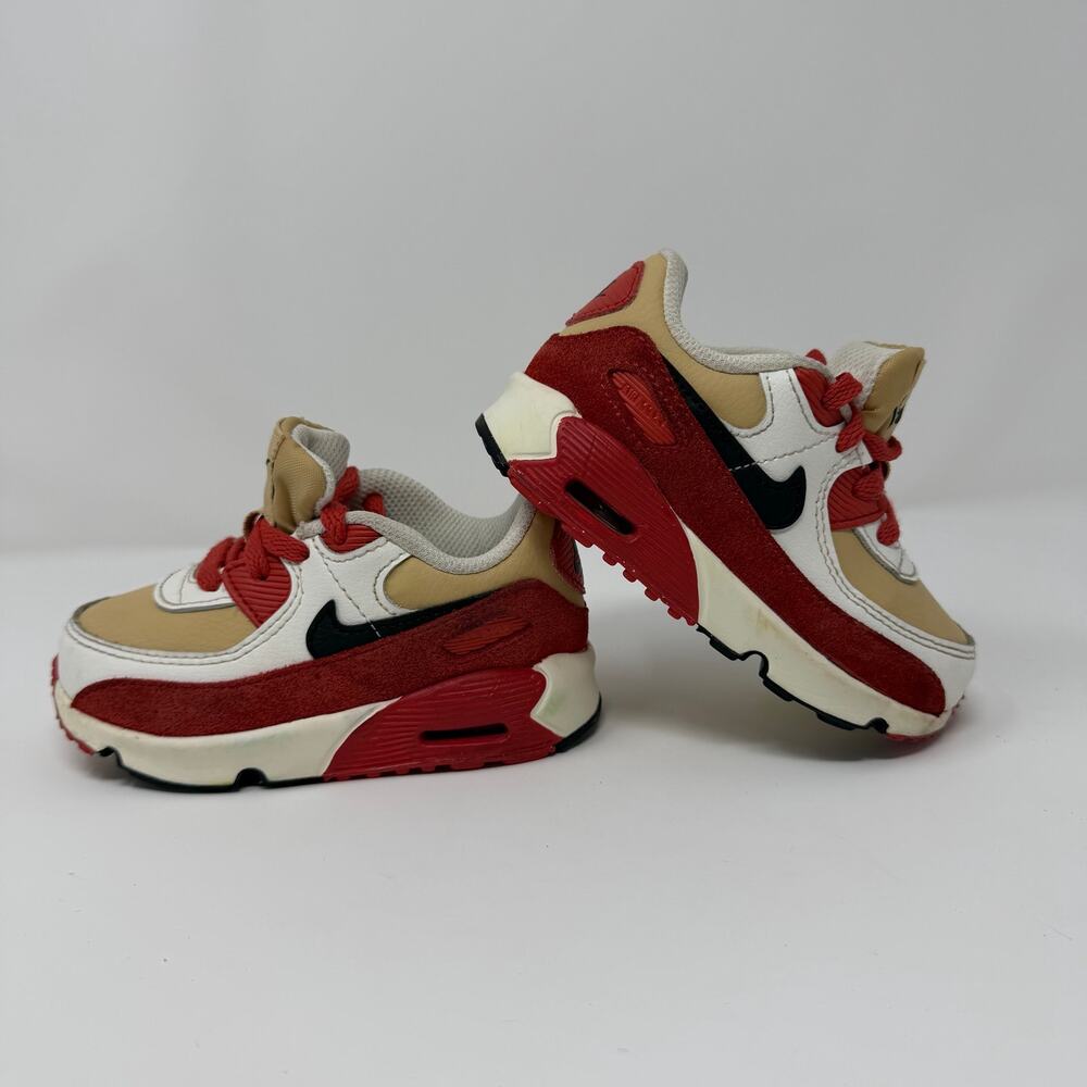 Nike Air Max 90 TD Size 7C Red Beige Toddler Sneakers